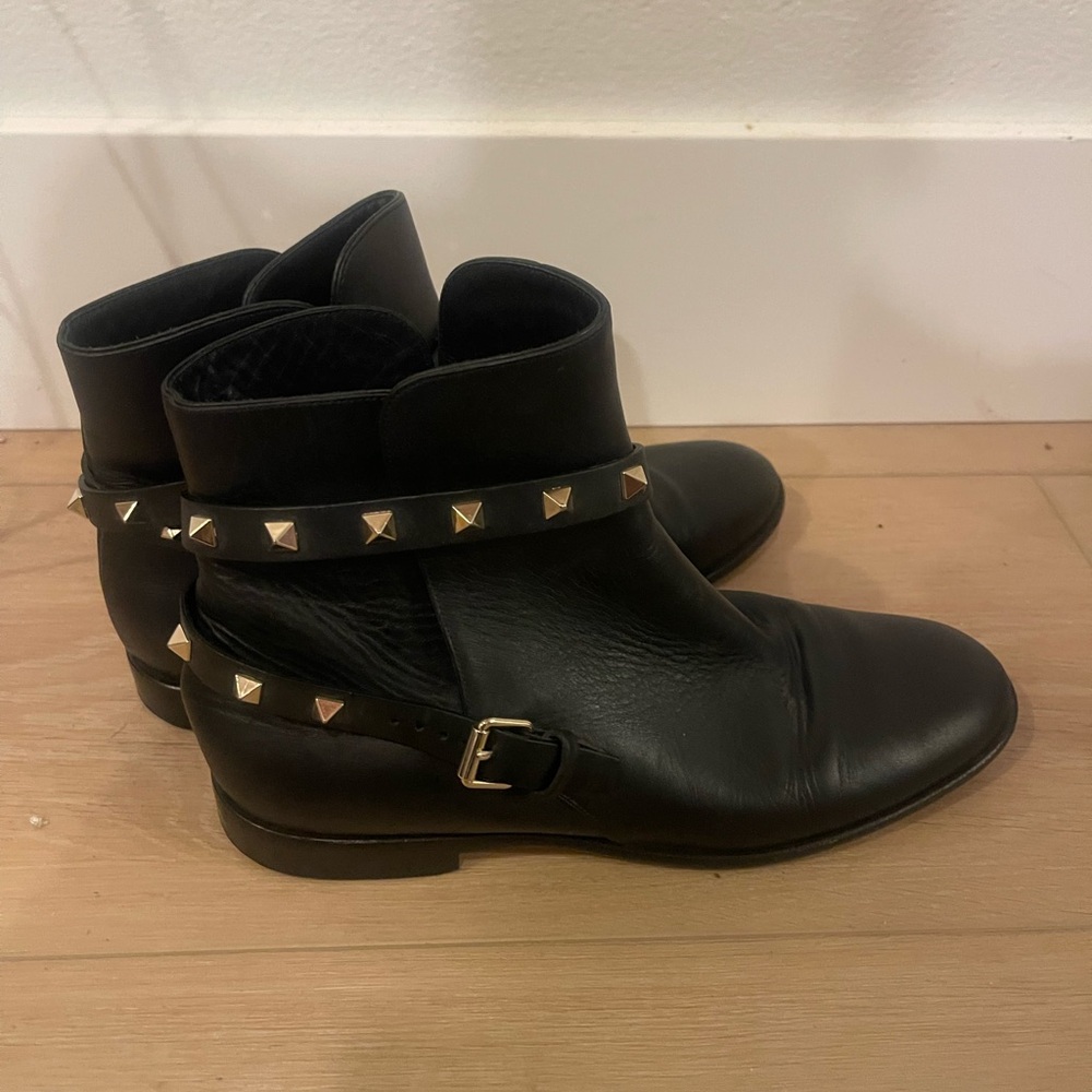 Valentino Black Ankle Boots with Gold Studs